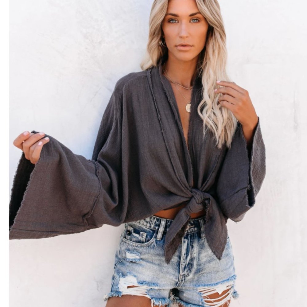 SOLICE Tie Front Beach Blouse